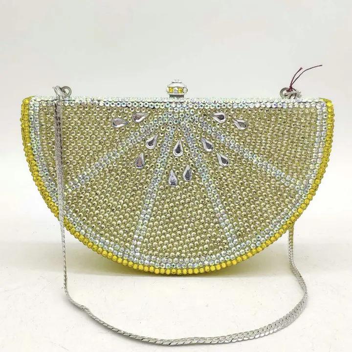 

Boutique De FGG Fruit Lemon Slice Crystal Clutch Purses for Women Formal, Handmade Rhinestone Evening Bags, Wedding Party Clutch Small Clutch