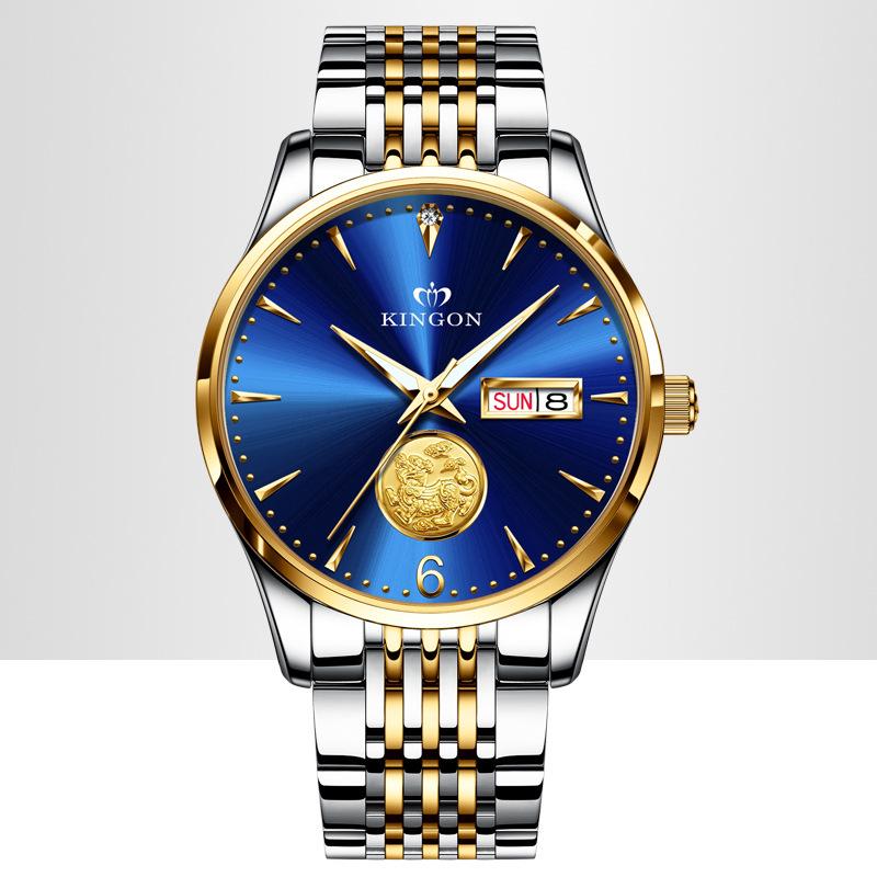 

Швейцарские Новые Водонепроницаемые Мужские Люксовые Золотые Часы 50М с Двойным Календарем и Люминесцентными Стрелками.