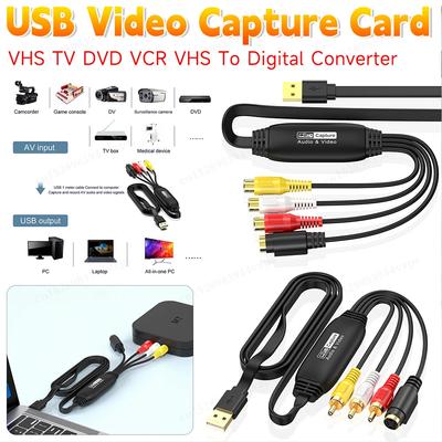 Driver-Free USB Video Capture Card AV/RCA/S-Video Signal Capture 1080P@30Hz Multi-System Compatible for VHS/DVD/PC