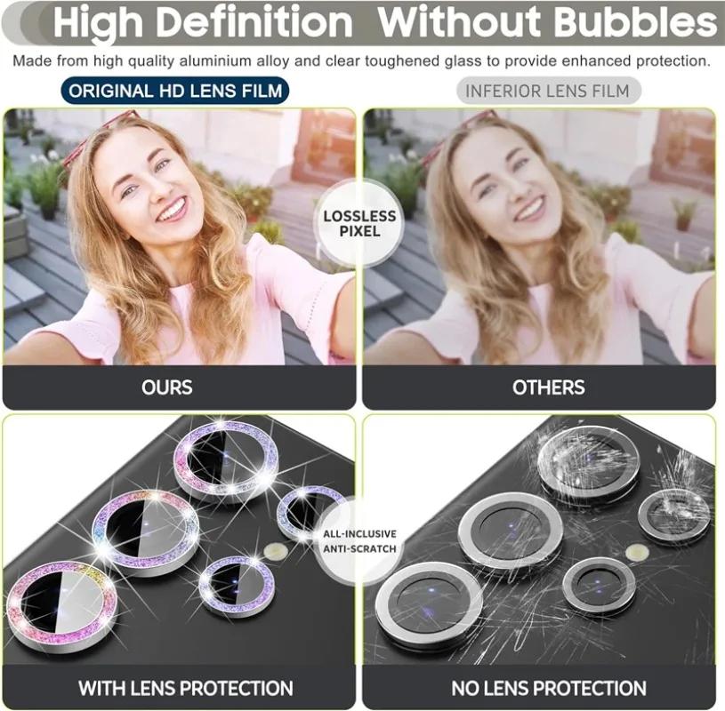 Pellicola protettiva per obiettivo della fotocamera con diamanti glitterati per Samsung Galaxy S23 Plus S24 Ultra S23Ultra S24Ultra Cover in vetro temperato con anello in metallo
