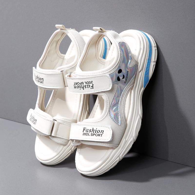 Taoffen Sommerliche Freizeitsandalen für Damen Atmungsaktive Canvas Klettverschluss Zehenfrei Sandalen Leicht Weich Pendeln Dicke Sohle Damenschuhe