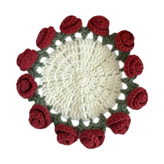 

Вязаные крючком подставки под чашки ручной работы, винтажные подставки в виде букетов роз, уникальные аксессуары для декора кофейного столика A красный