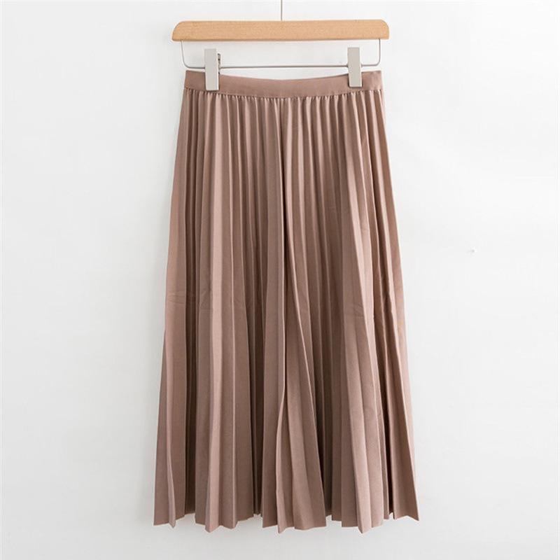 Elegant A Line Pleated Skirt Spring Summer Long Skirt Women Casual High Waisted Maxi Skirts EMA