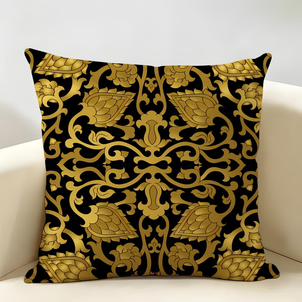 Gold European Style Retro Cushion Cover Natural Linen Organic Fabric DoubleSided Printing Room Sofa Decor Pillow Case