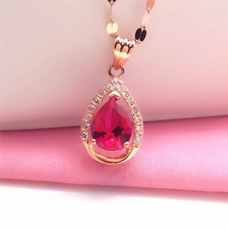 Color Gold Purple Gold Water Drop-Shaped Redstone Pendant Rose Gold-Plated Exquisite Light Luxury Necklace Women