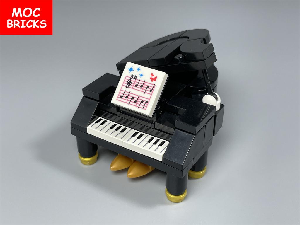 MOC-Bausteinset mit Musik, Flügel, Hausmöbeln, Stadtbausteinen, Zubehör, Spielzeug für Kinder, Lernpuppen