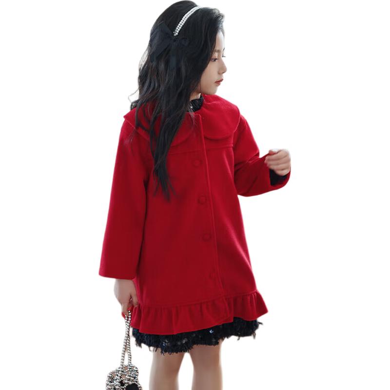 LUSON Girls Red Mid-Length Tweed Coat 160 красный