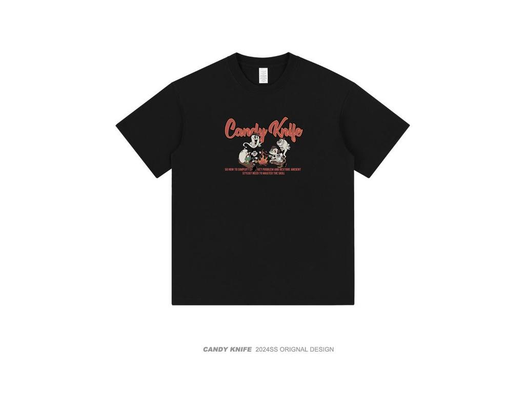 Retro Cartoon Print Short Sleeve Unisex T-Shirt - Pure Cotton, Stylish Summer Fashion