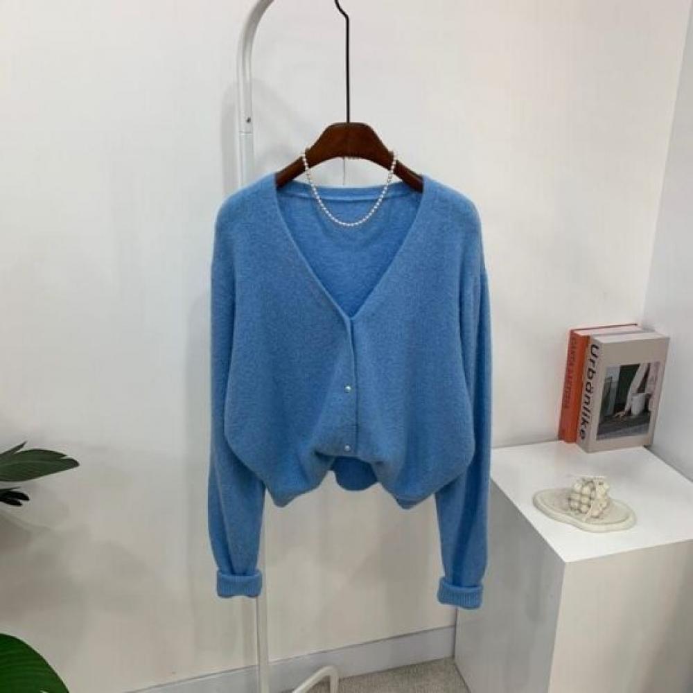 C S In The Room uniSex Suede Angora Pearl Button V neCk Long SleeVe Knit Cardian