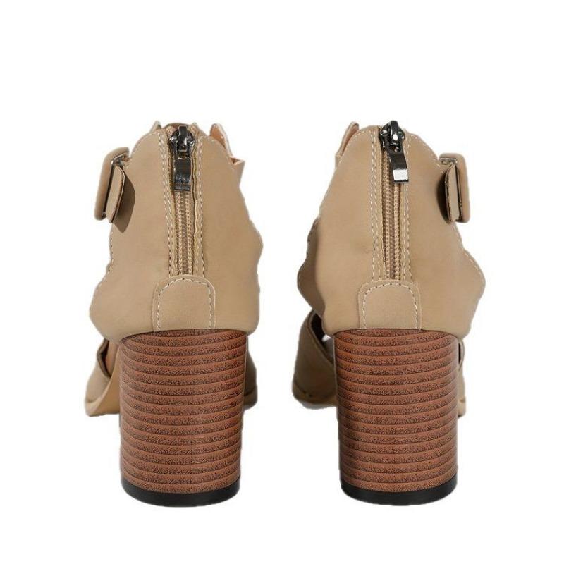 Sommerschuhe Damensandalen in Übergröße mit dickem Absatz und Knopfverschluss