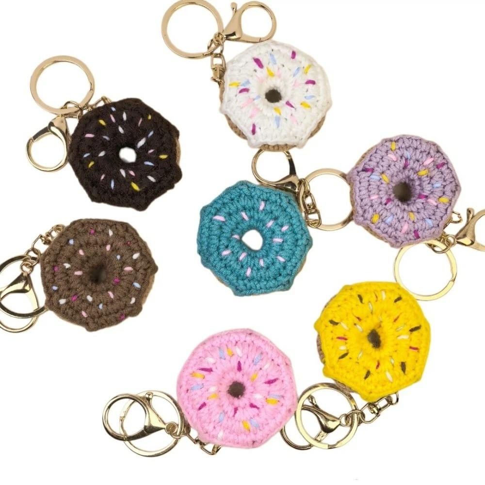 Mini Crochet Donut Keychain Colorful Food Shape Key Ring Handmade Knitted Keychain Bag Pendant