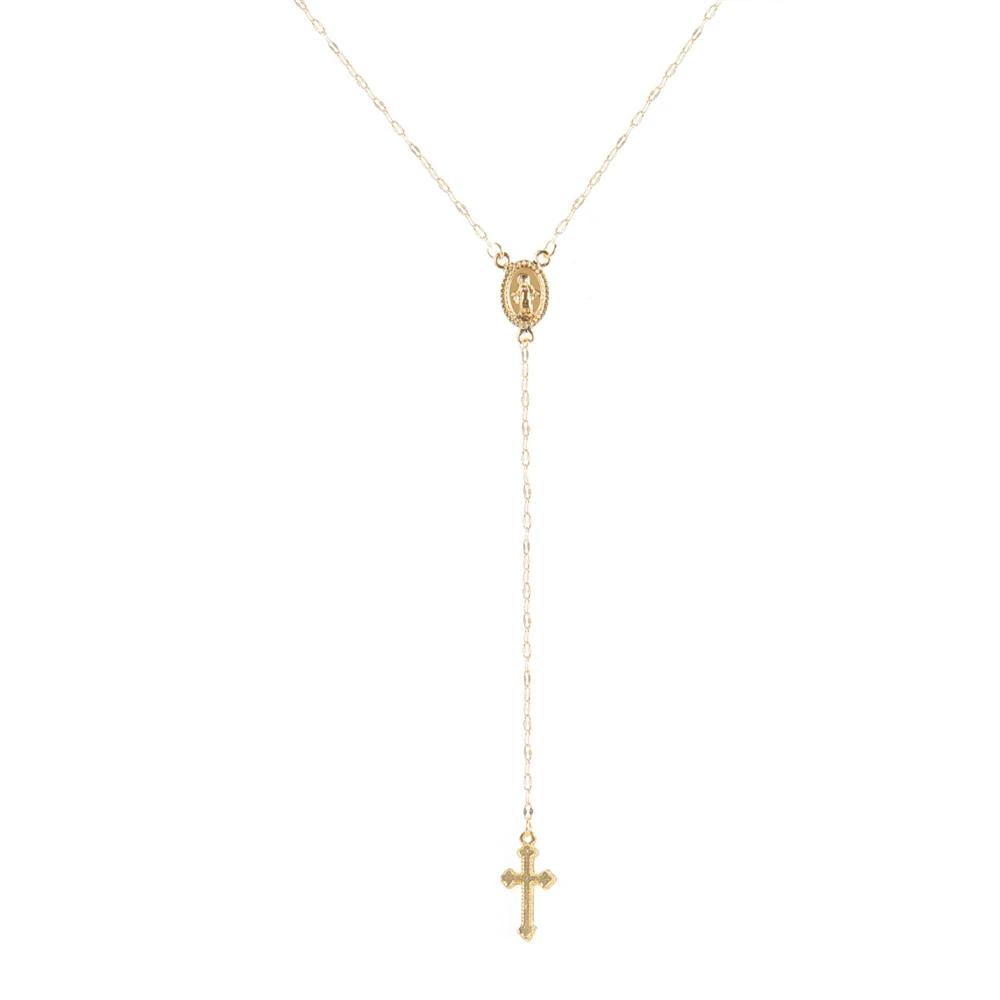 Virgin Mary Metal Necklaces with Cross Pendant for Gold and Silver Color Prayer Collar Long Sweater Chain Necklace for Women Men