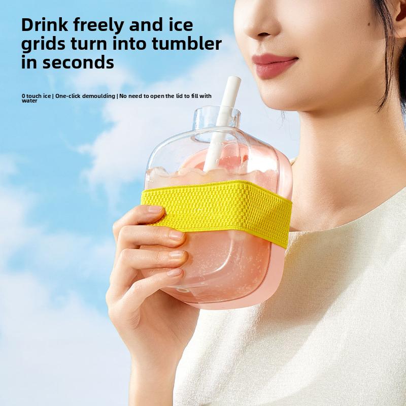 Ice Cube Mold Press Ice Maker With Lid, Food Grade Making Straw Dual-use Kettle, Press Ice Maker With Supplies