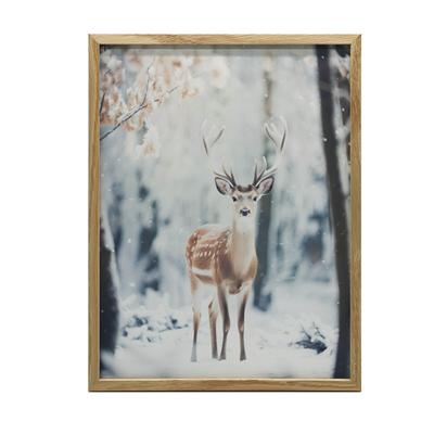 Young Deer In Winter Forest Young Deer In Winter Forest, 30X40 Cm, Dark Brown Wooden Frame, 230 Gsm Matte Paper