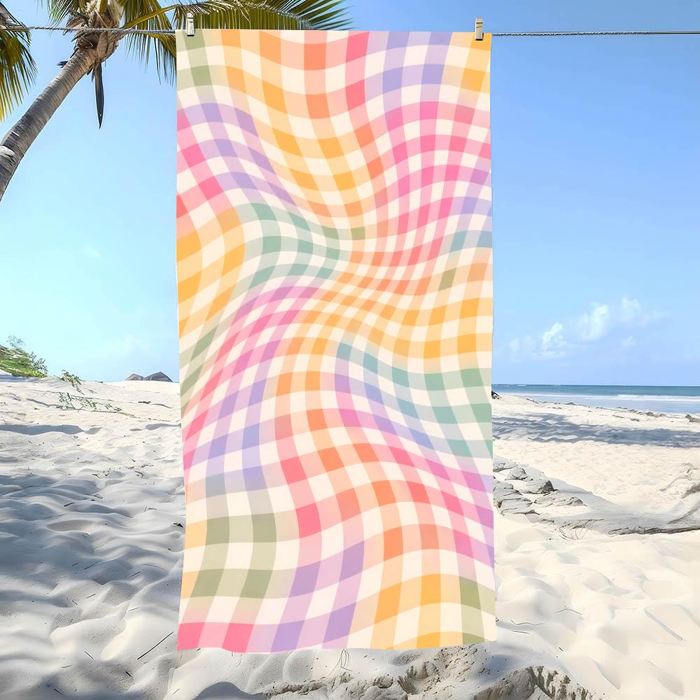Soft P-Pastel Grids Towel Beach Towel Oversized Super Absorbent Soft Swim Beachtowels For Men, Women