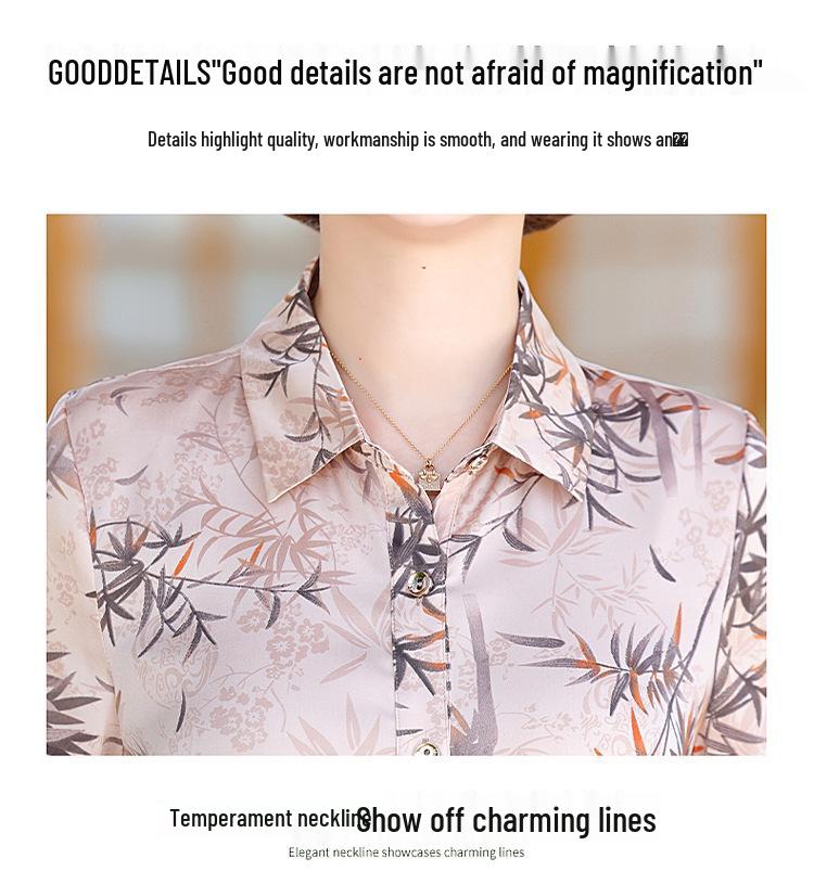 Women's Summer Mulberry Silk Printed Shirt - Chinese Style, Breathable, Short Sleeve for Mid-Aged Mother's Wear