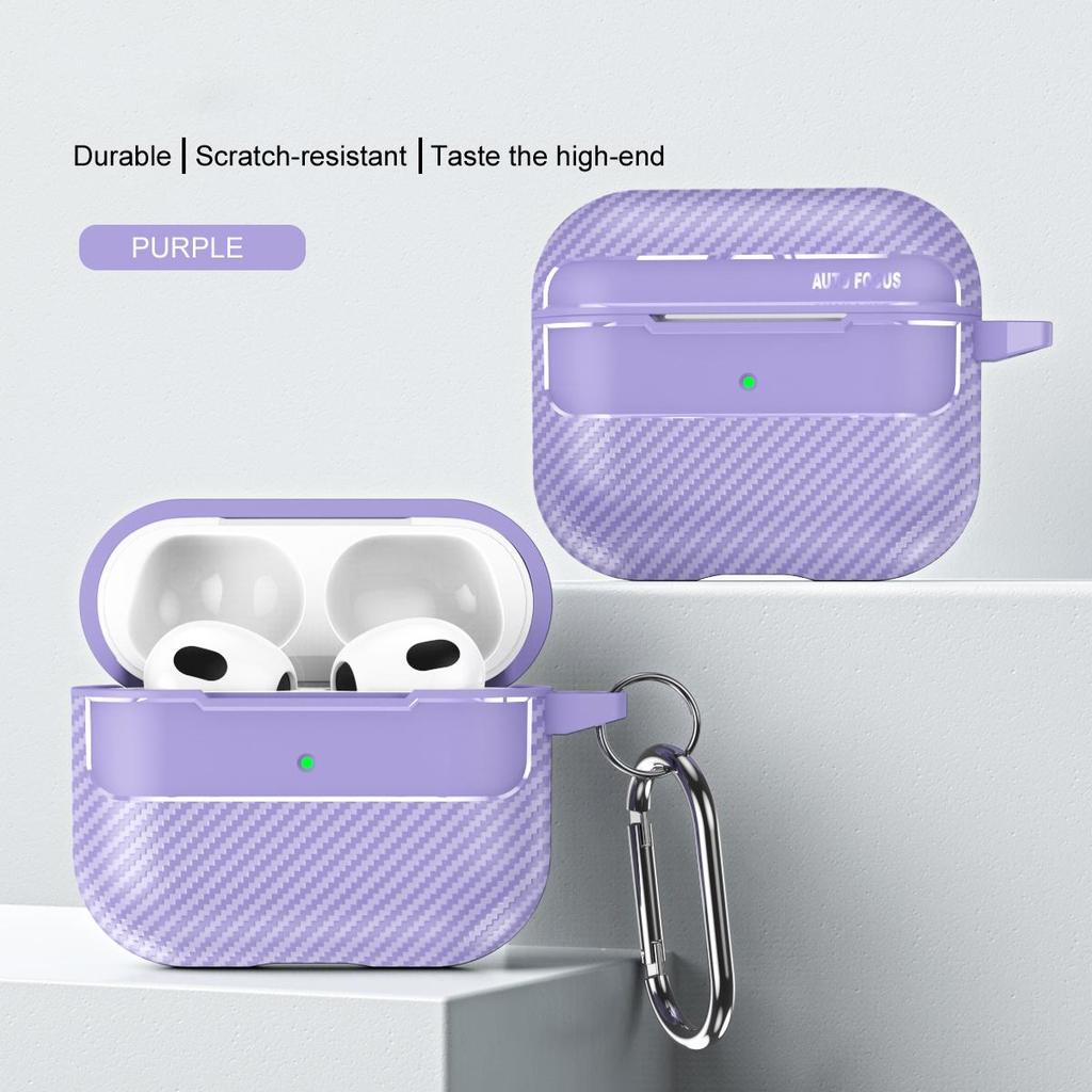 Waterproof Carbon Fiber Texture Soft Silicone Earphone Case With Keychain Hook For Apple Airpods Pro 2 Generation 2nd Air Pods 3 Gen Shockproof Cover