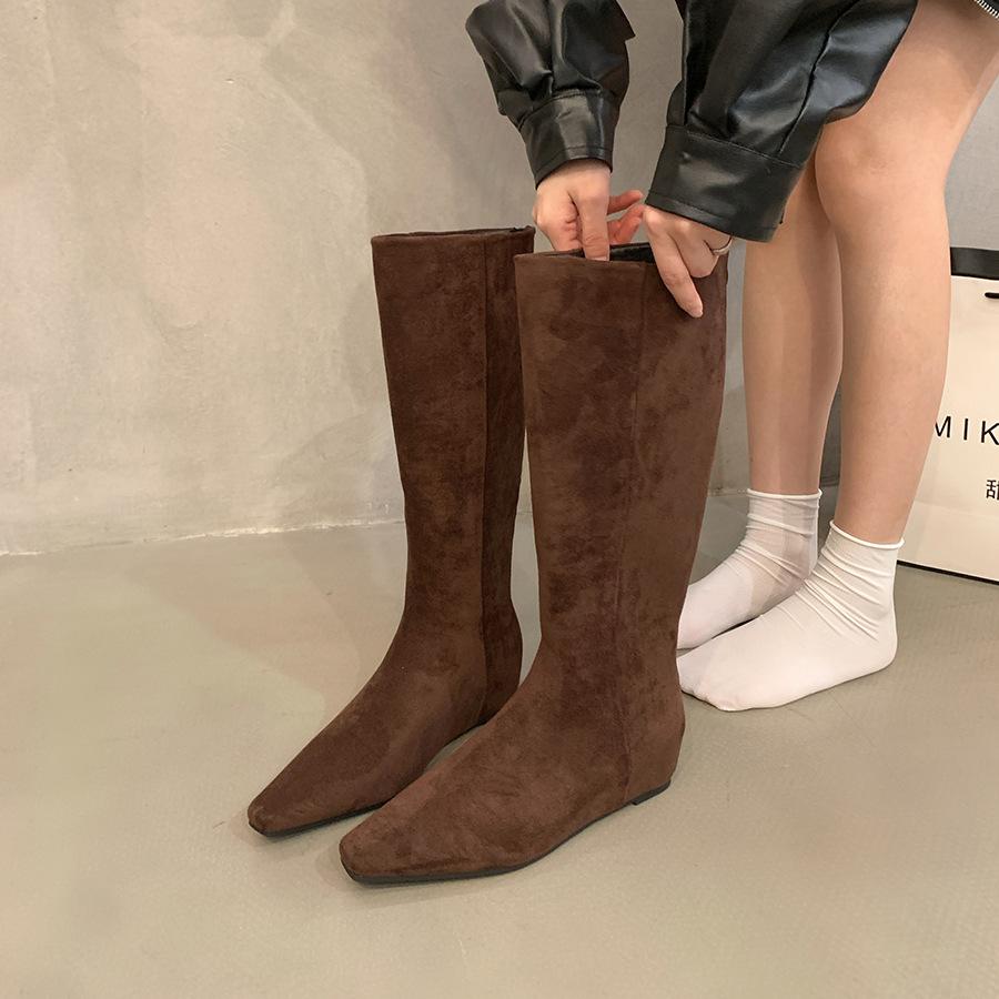 Inner Heightening Retro Khaki Skinny Boots Medium Boots Women's Shoes 2025 New Autumn and Winter Long Tube Knight Boots