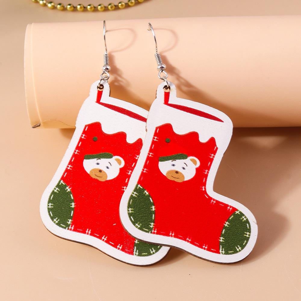 

Snowflake and Red Sock Christmas Earrings - Cute Cartoon Dangle Jewelry