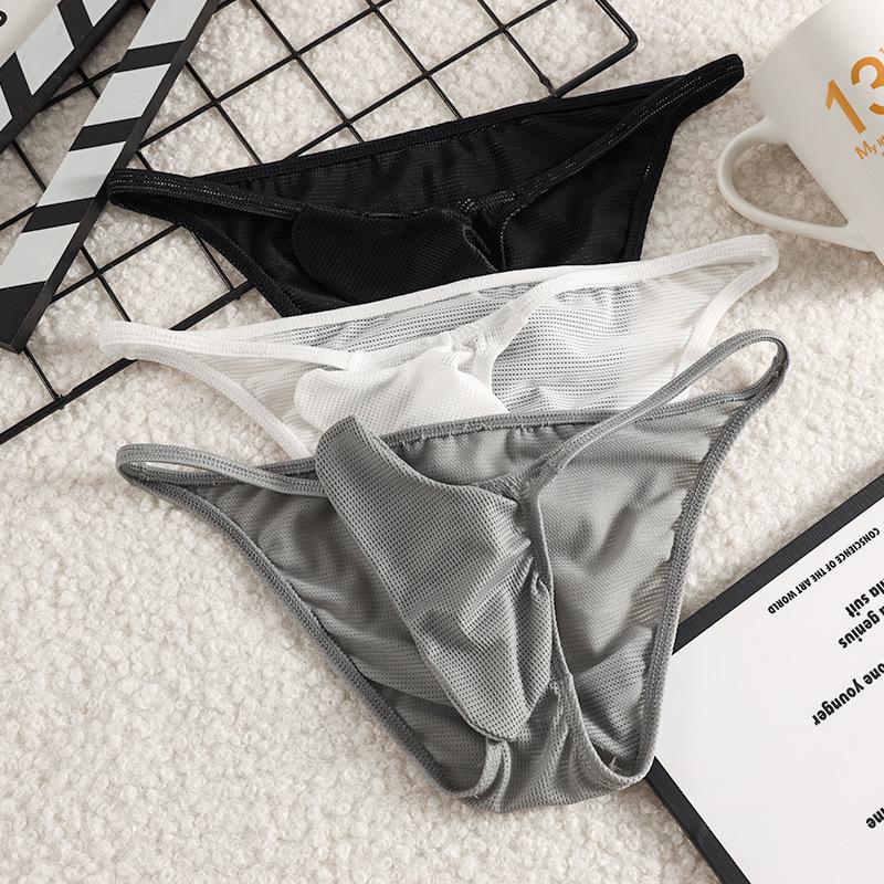 Men Spring and Summer Sexy Ice Silk Low Waist Triangle Briefs
