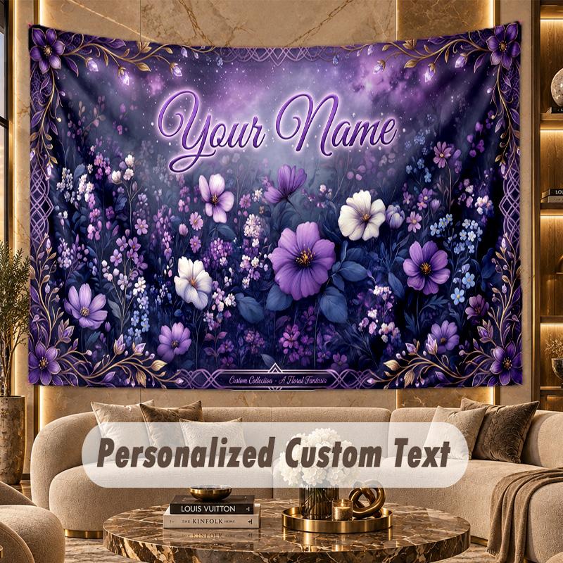 Floral Garden (513) Theme Personalized Tapestry Custom Name Text Wall Hanging Tapestry Home Background Decoration