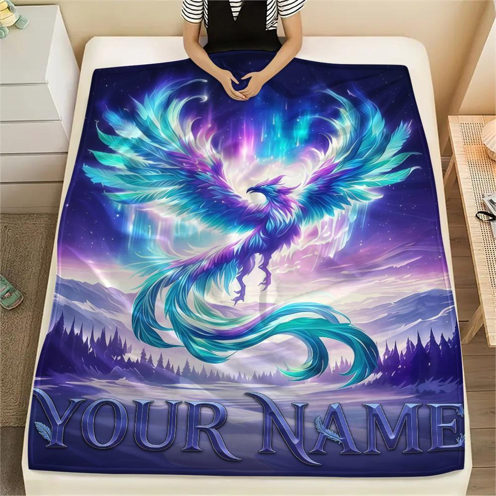 1PC Custom Name Phoenix Artwork Patterned Flannel Blanket Suitable For All Seasons for Home Decor Warmth and Comfort Gifts Holiday Present_lx