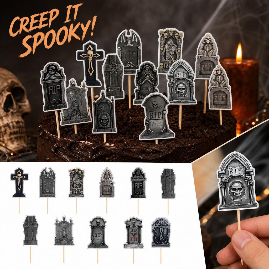Halloween Topper Picks 12 Pack, Halloween Party Decorations for Cupcakes and Desserts