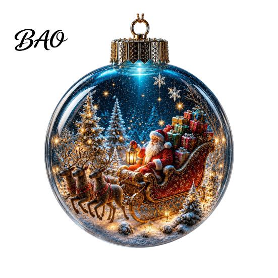 Christmas Theme Decorations Ball Ornament with LED Lights, Snow Scene Acrylic Clear Decor Decor, Shatterproof Xmas Tree Hanging Sphere Holiday
