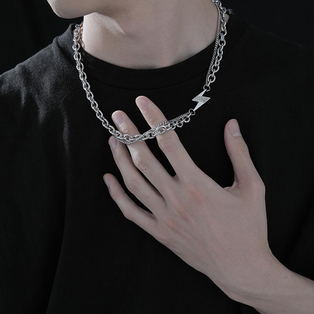 

Модное хип-хоп двухслойное мужское ожерелье из нержавеющей стали с подвеской в виде молнии из циркония, мужское ювелирное украшение для вечеринки в подарок