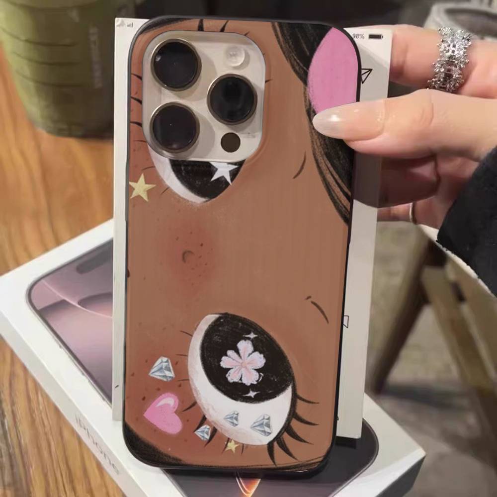 BIG EYES COMIC GIRL Phone Case For IPhone 17 16 15 14 13 12 11 Pro Max Plus Corrugated Bumper Back Cover Shell