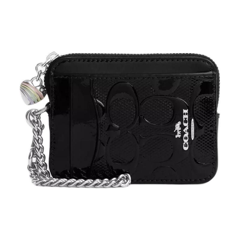 COACH 11 heart-shaped decoration iconic patent leather card holder mini women s black black чёрный