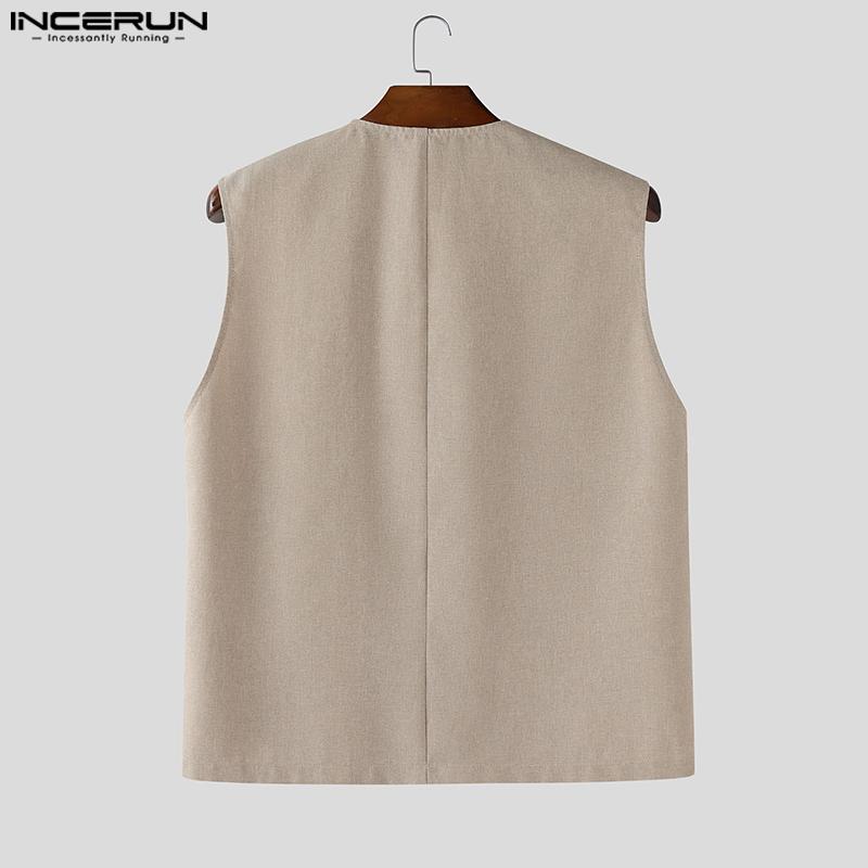 INCERUN Men Sleeveless V Neck Buttons Up Waistcoat and Long Pants Outfits Sets