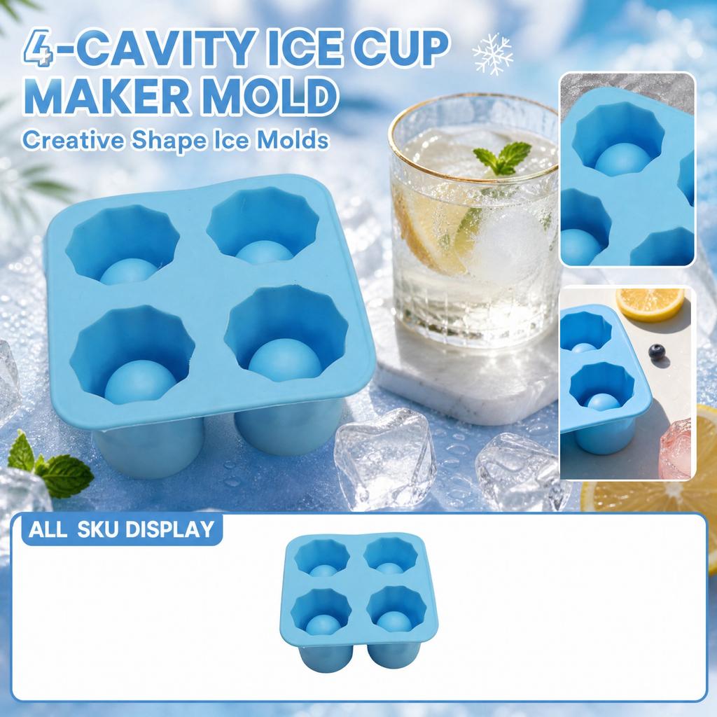 4-Cavity Ice Cup Creative Shape Tray for Homemade Ice Cups Summer Drink Ice