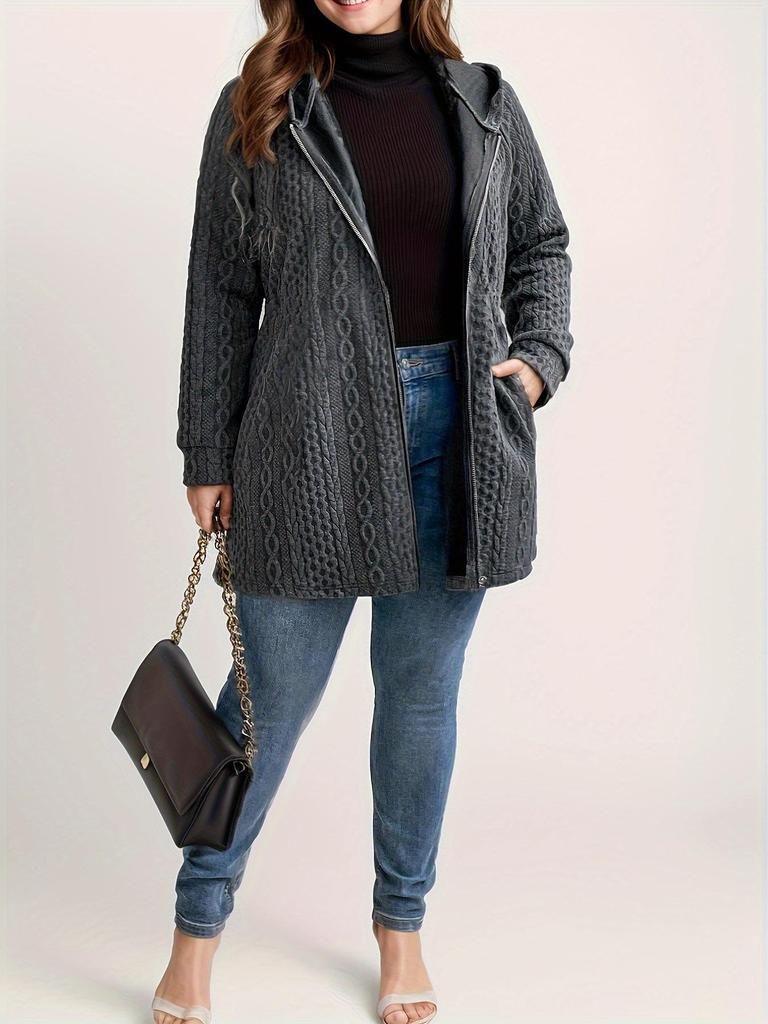 2024 Autumn/Winter Women's Casual Loose Hooded Solid Ripple Pocket Splice Sweatshirt