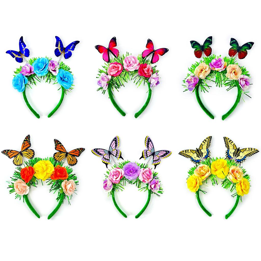 Colorful Butterfly Headband for Adult Elegant Flower Headhoop Carnival Party Headdress Stage Performances Props Headwear