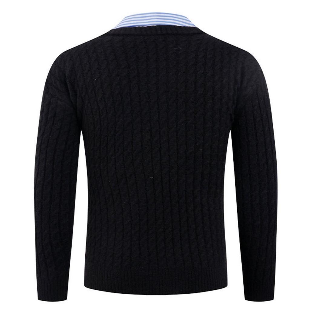 Men's Solid-color Casual V-neck Pullover Knitted Sweater With Two Striped Neck Sweaters