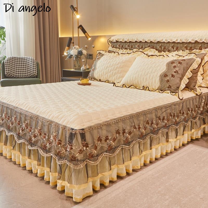 1PC 180x200cm Farai Velvet Thickened Quilting Bed Skirt Embroidery Cotton Bedspread Pillowcase Mattress Cover King Queen #/L