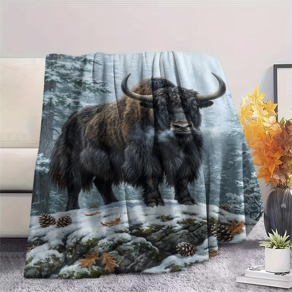 1PC Snow animals Print FlAannel Blanket, High quality Comfortable for All Seasons, Home Decor, Warmth and Comfort