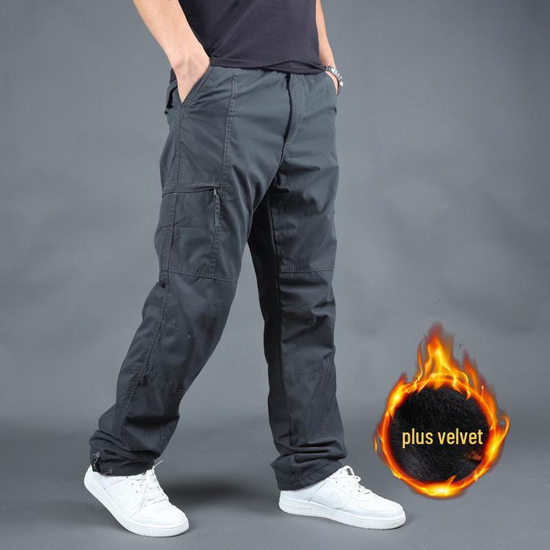 

Мужские зимние повседневные брюки-карго с несколькими карманами и флисовой подкладкой XL серый