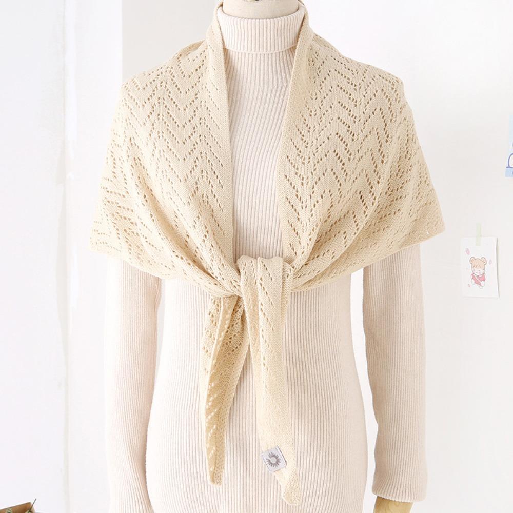 Triangle Shape Stripe Knitted Shawl Warp Knitting Shoulder Scarf Sun Protection Cape Girls