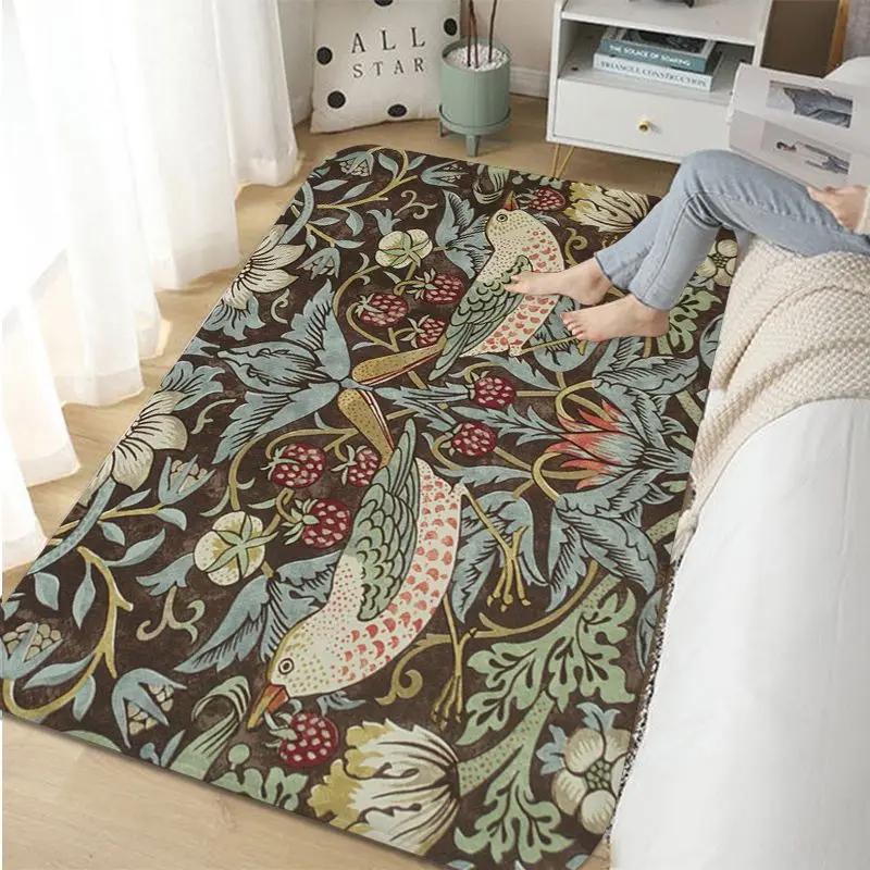 

Вільям Морріс Полуниця Килимок для ванної кімнати Килим у стилі ретро для вітальні Кухні Спальні Готельного декору Нековзкий килимок для підлоги Доріжка 60x90cm