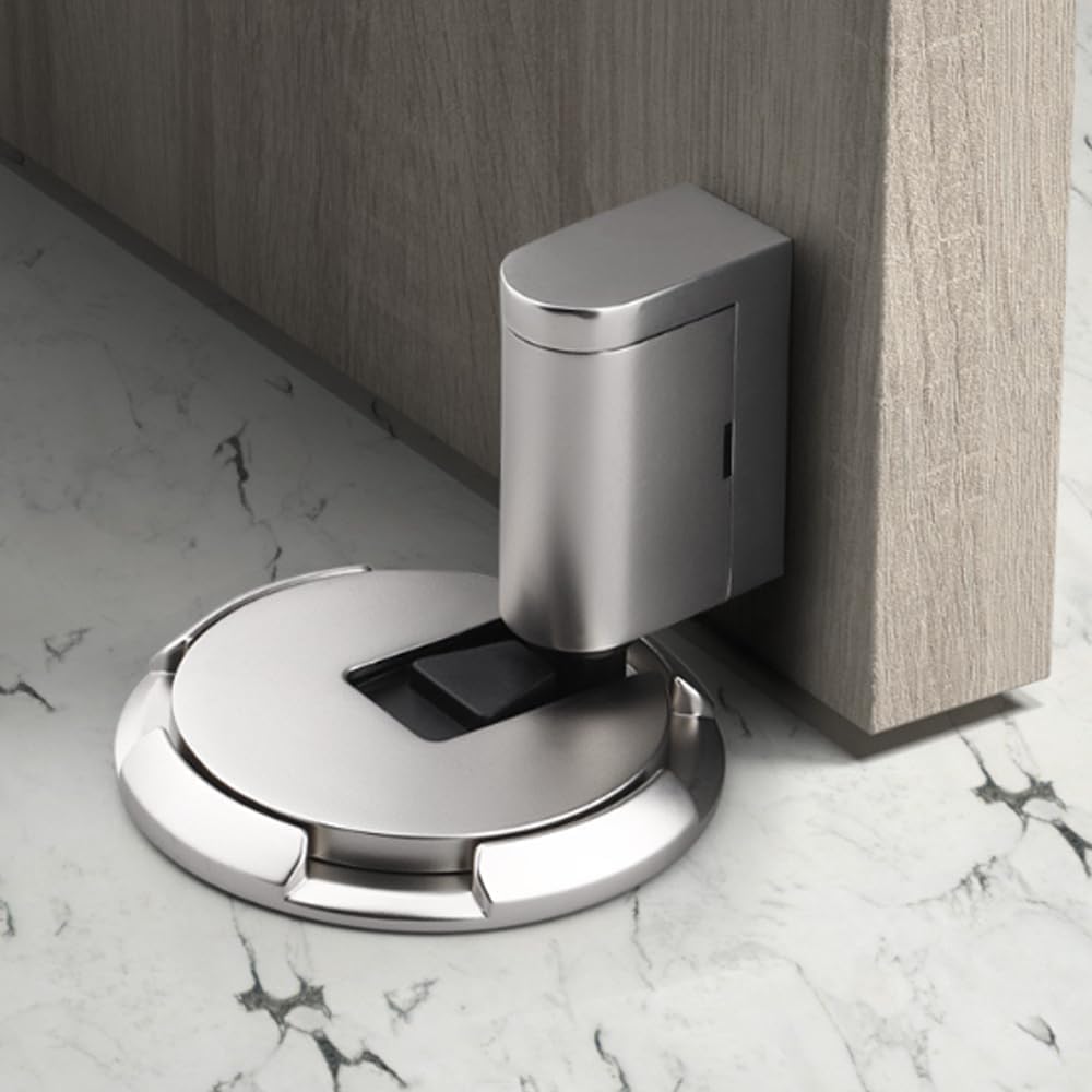 Punch-Free Mechanical Silent Floor Door Stop Door Stopper, No Drilling Door Stopper with Screws and 3M Tape,Heavy Duty Adjustable Door Stop Door Stop