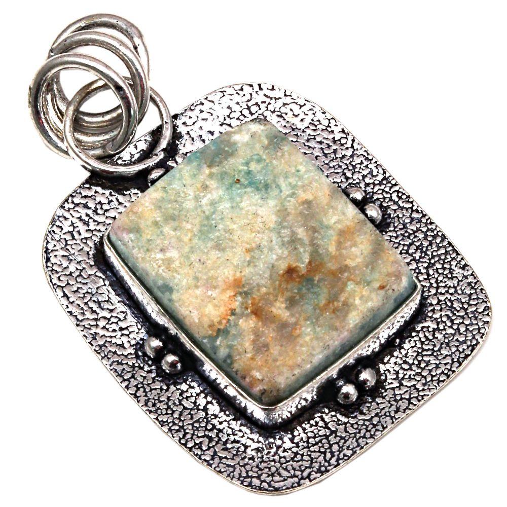 

Pendant Amazonite Drusy Gemstone Mother Day Gift Silver Jewelry 1.75