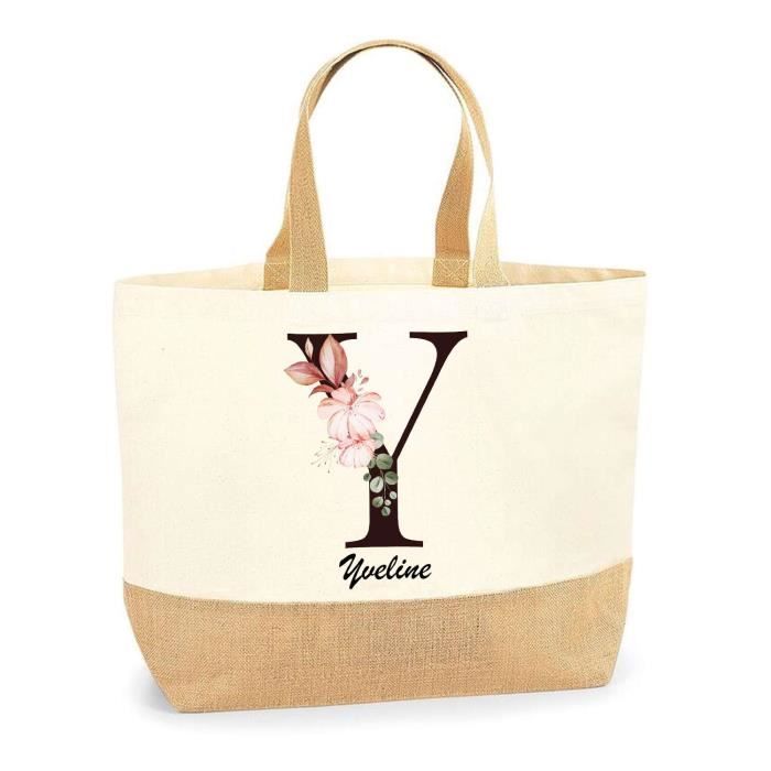 Cabas de plage - PLANETEE - Yveline Lettre Fleur - Jute naturel - Multicolore - Fabriqué en France