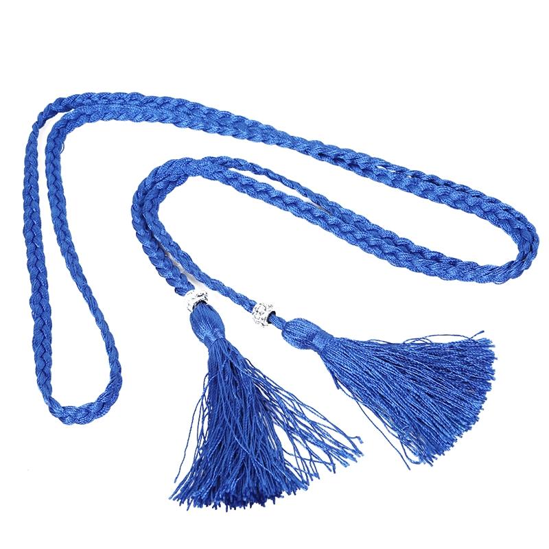 Women's Braided Tassel Waist Belt Bohemian Rope Belt with Tassel Ends Simple All-Match Ethnic Waistband for Dress Jeans Tunic