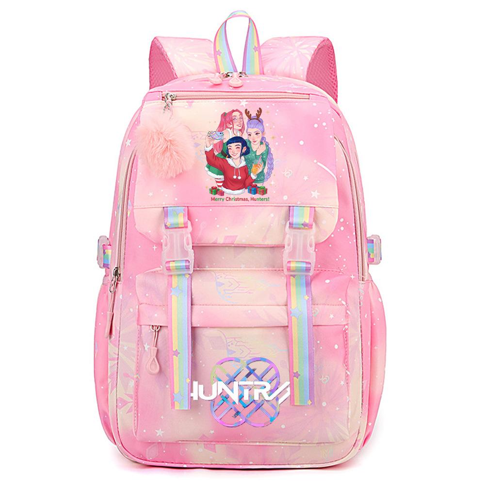 Cartoon Weihnachten KPop Dämonenjäger Bedruckter Rucksack mit großem Fassungsvermögen, wasserdicht, für Teenager, Schüler, Mädchen, Jungen, Schultasche, Bücherrucksack, Damen, wasserdichte Reisetasche