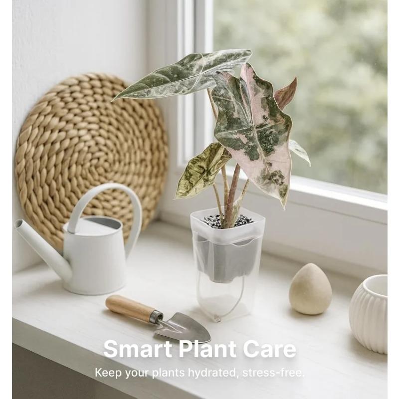 Automatic Self-Watering Flower Pot, Translucent Plastic Planter with Drainage Holes, For Succulents & Cuttings, Home Gardening Decor