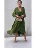 2026 European Women's Lace-up Batwing Sleeve Long Dress, Plus Size, Solid Color, Irregular Hem
