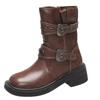 Knight boots women's autumn and winter new square head thick-soled belt buckle side zipper thick heel versatile boots