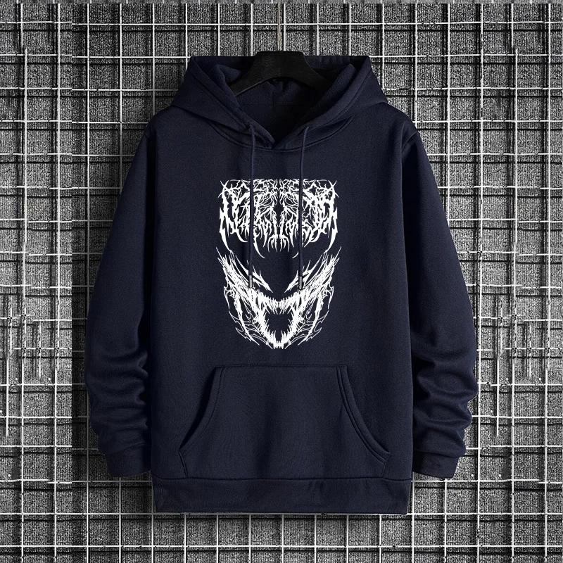 Mens Autumn Winter 2025 Hoodies Urban Streetwear Fashion Hip Hop Satan Print Hooded Sweatshirt Male Trendy Casual Men's Clothes